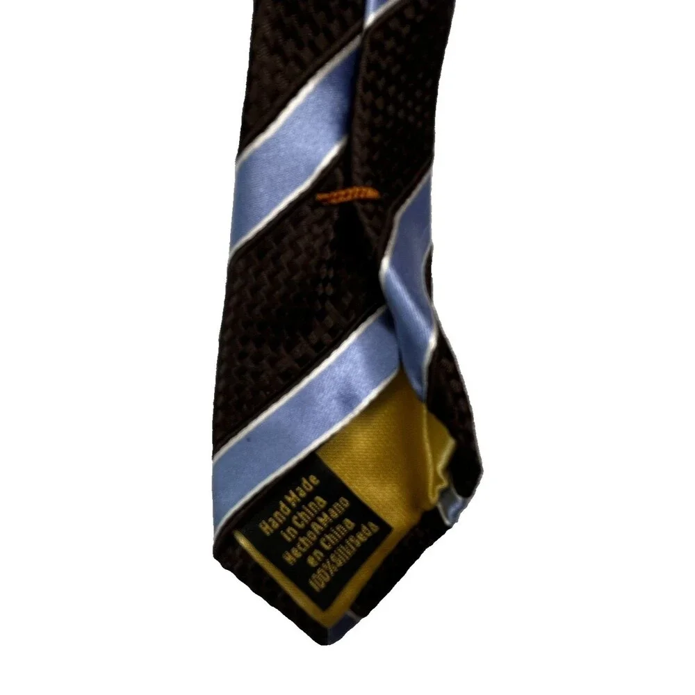 Donald J. Trump Signature Collection Gold Bar Silk Tie Brown with Blue Stripes